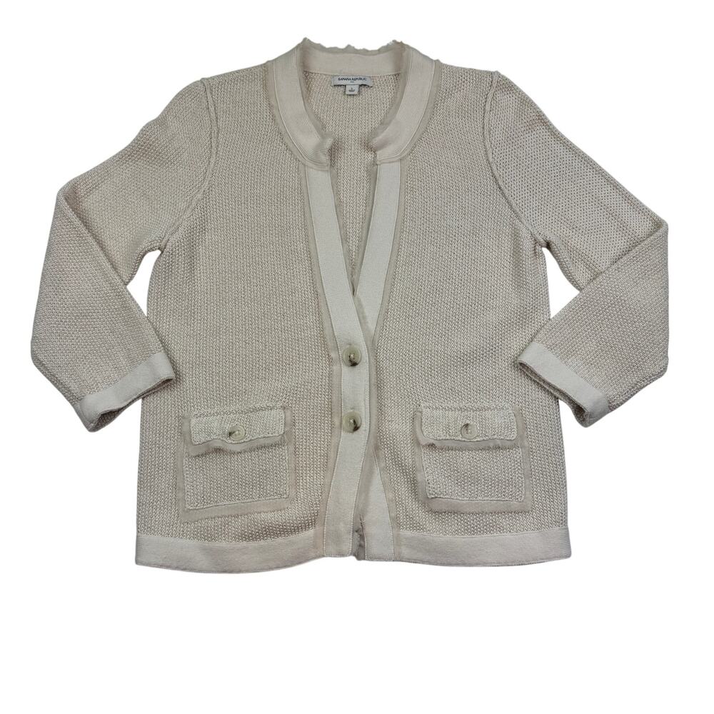 Banana Republic Textured Cotton Metallic Blend Cardigan Sweater Women's Size L